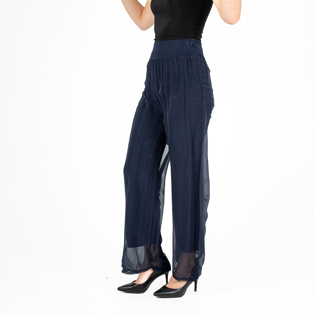 Silk Overlay Pants Navy