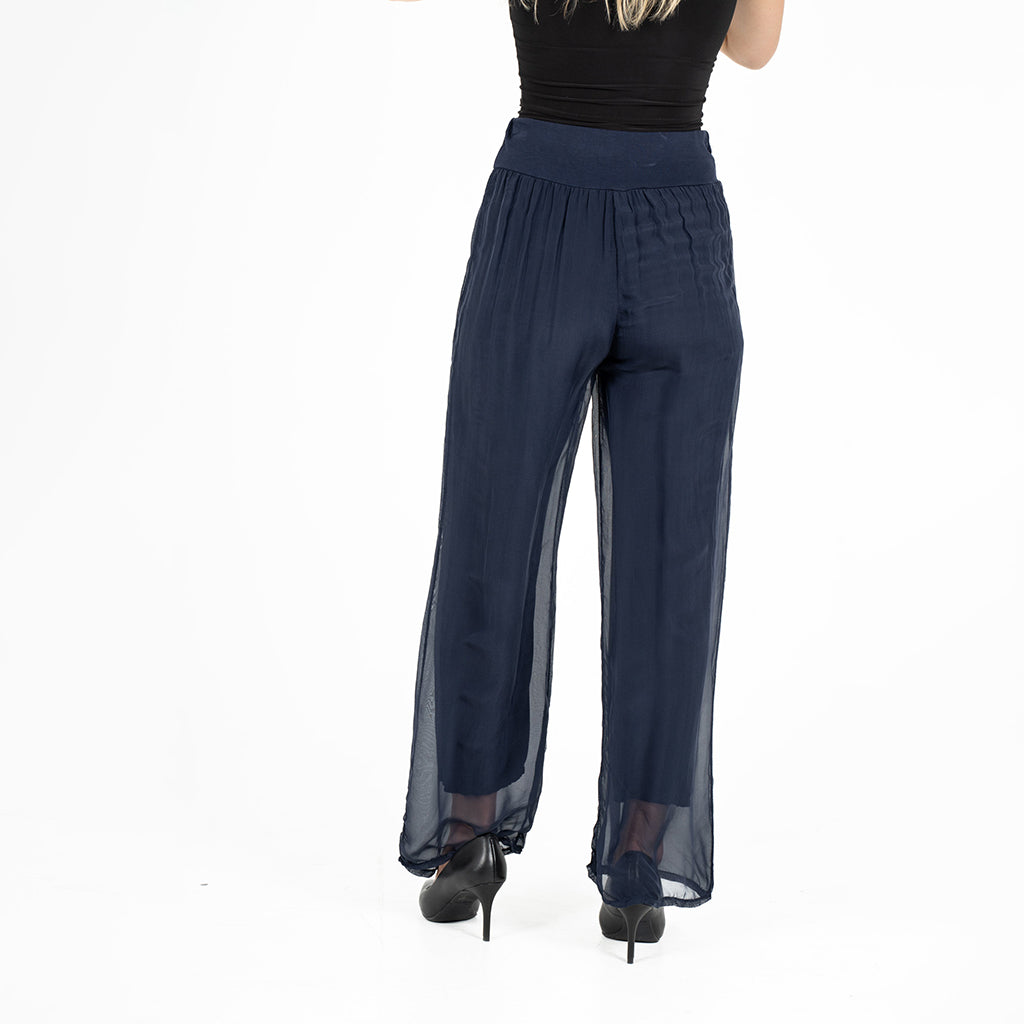 Silk Overlay Pants Navy