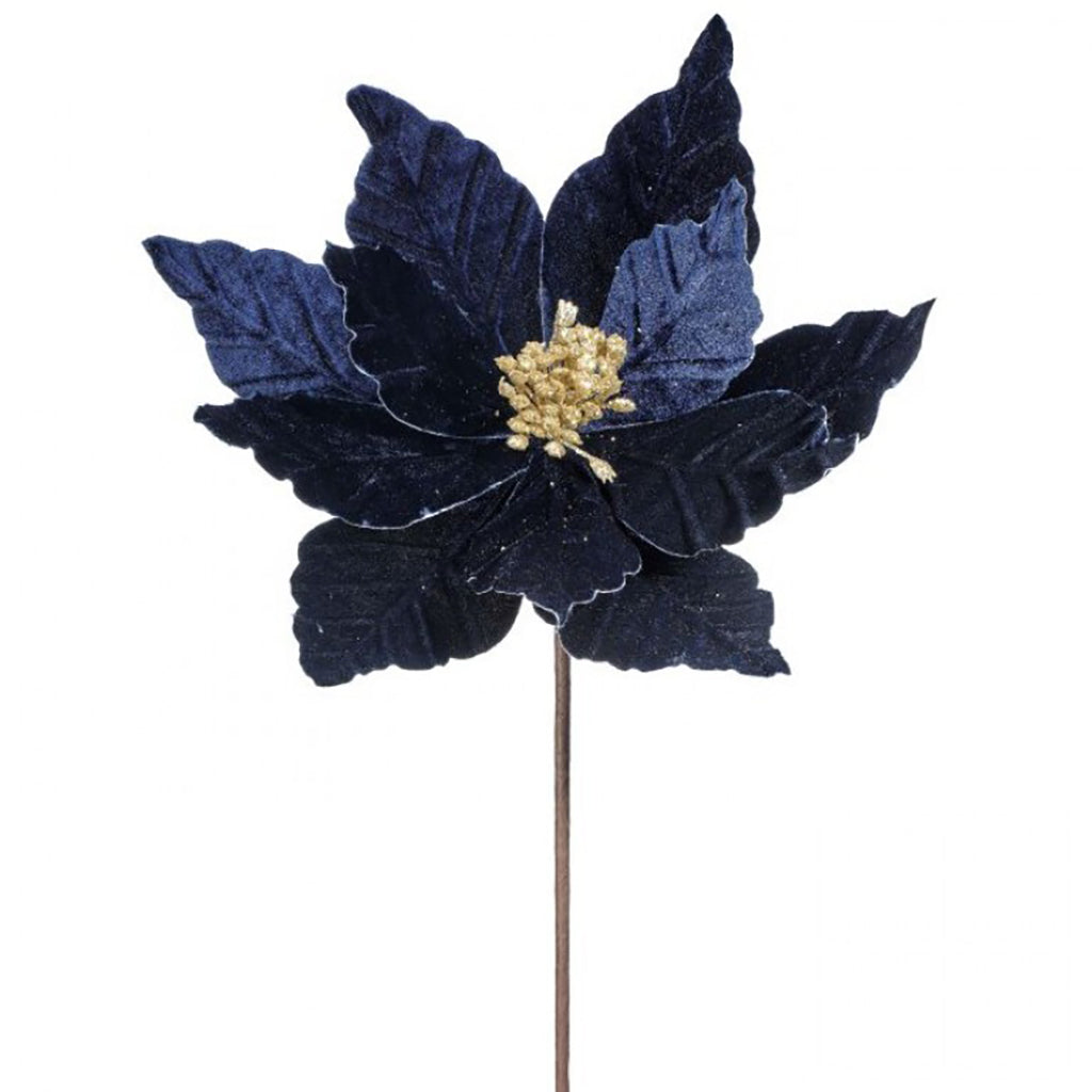 Velvet Glitter Poinsettia Stem