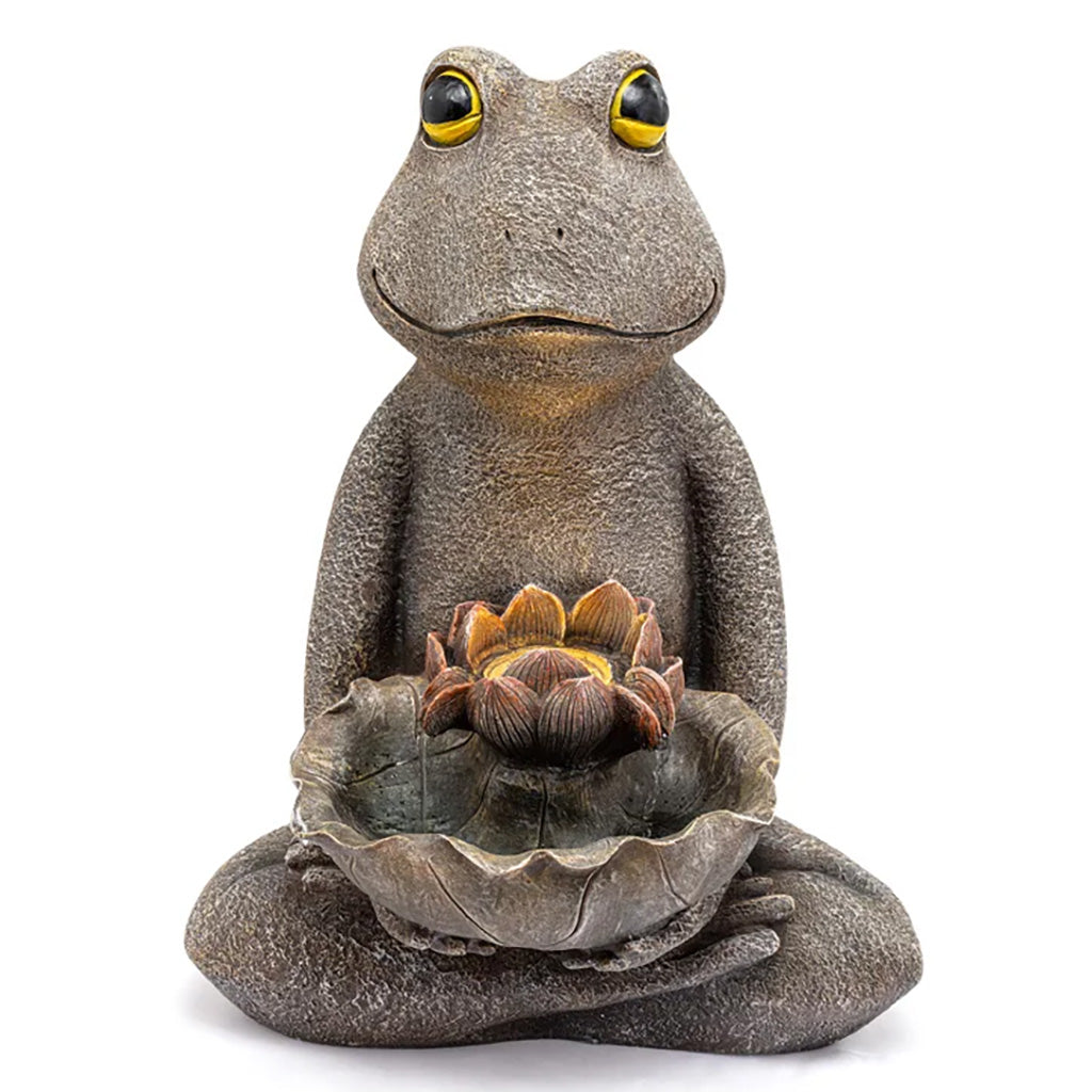 Bring a touch of natural beauty and serenity to your home with this charming Sitting Frog Water Fountain. Its compact size of 14" L x 10.5" W x 18.25" H makes it perfect for any space, while its intricate design and soothing water flow will create a peaceful and inviting atmosphere. Perfect for relaxation, meditation, and as a lovely centerpiece in your garden or patio.