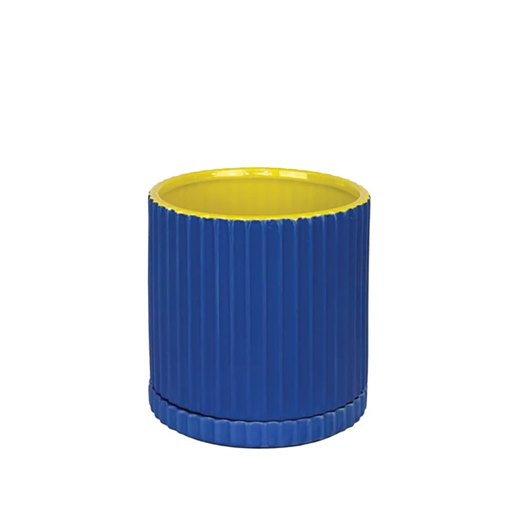 Infuse life into your home décor with the stunning Caris Blue and Yellow Pot. Perfect for adding a pop of color to any room, this pot is a great way to brighten up any space.