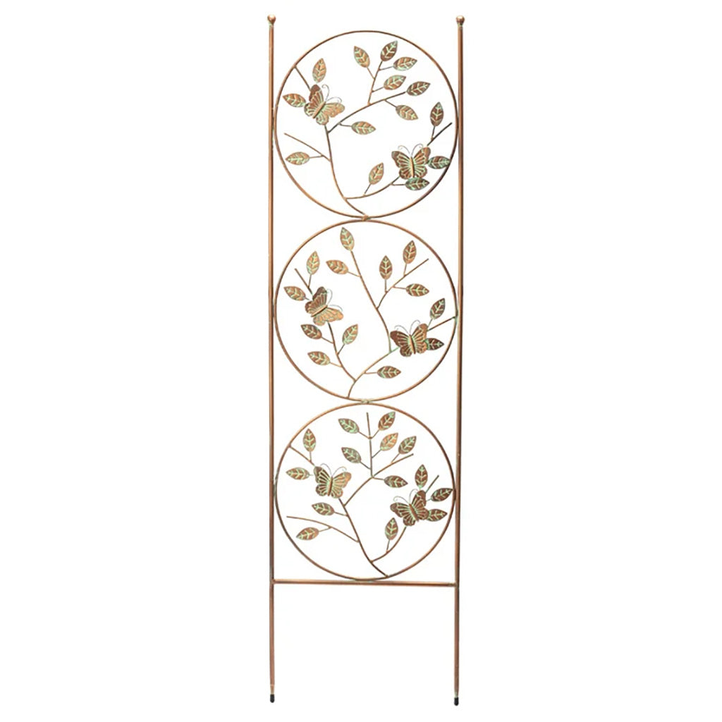 Crafted with durable metal, this 3-circle leaf and butterfly trellis adds a touch of elegance to any outdoor space. Enjoy the ease of adding vertical elements to your garden while creating the perfect habitat for climbing plants. Measures 12&quot; L x 43.5&quot; H.