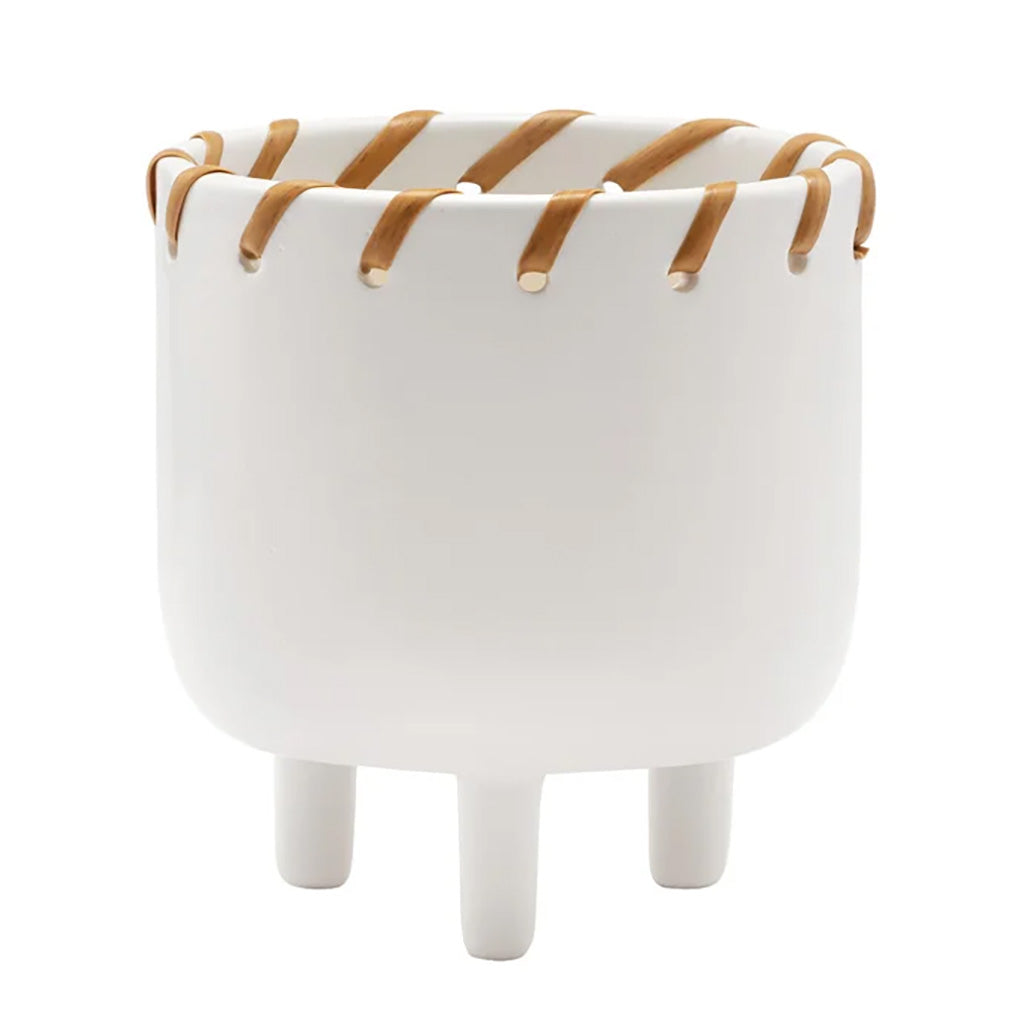 White Planter with Weave
