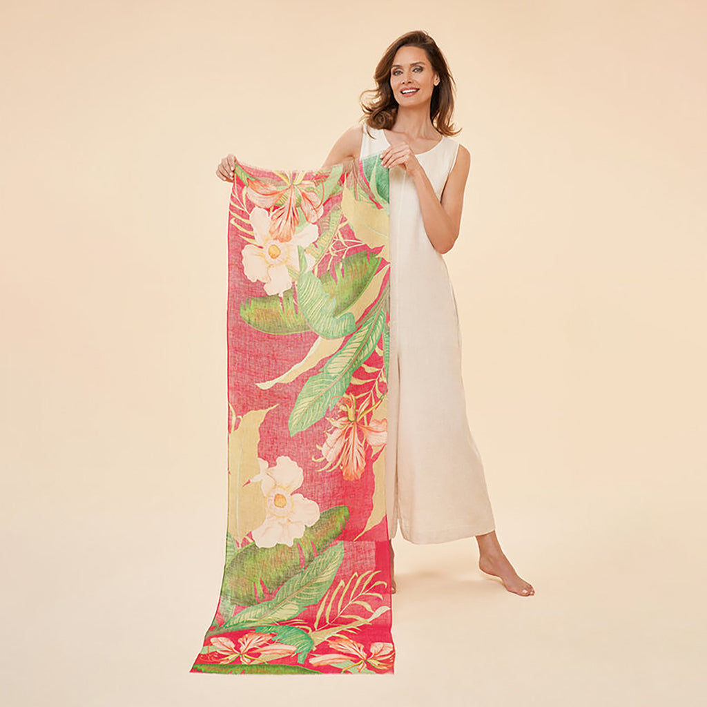 Delicate Tropical Dark Rose Linen Scarf