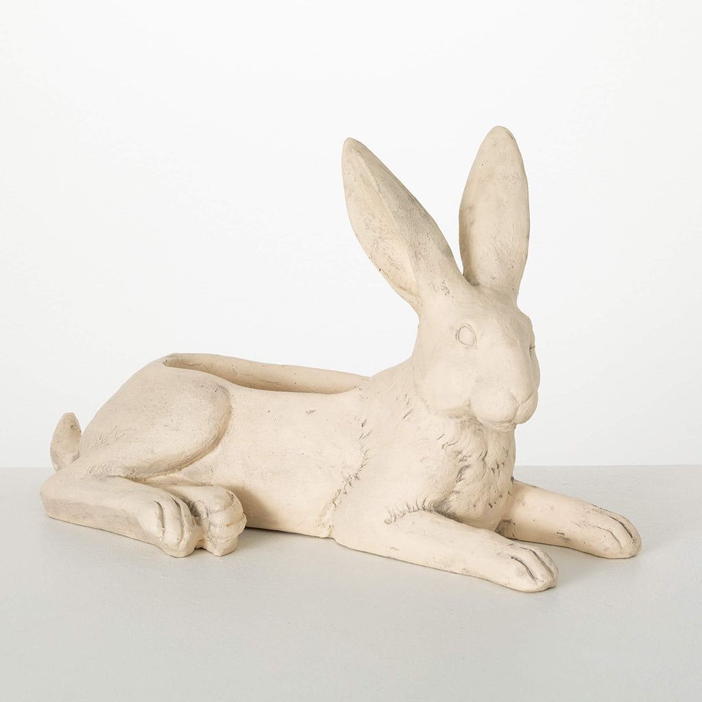 This rustic resin bunny planter is the perfect accent to any farmhouse or traditional décor. Perfect for spring or Easter, this cream rabbit is versatile enough to leave on display all year round. 