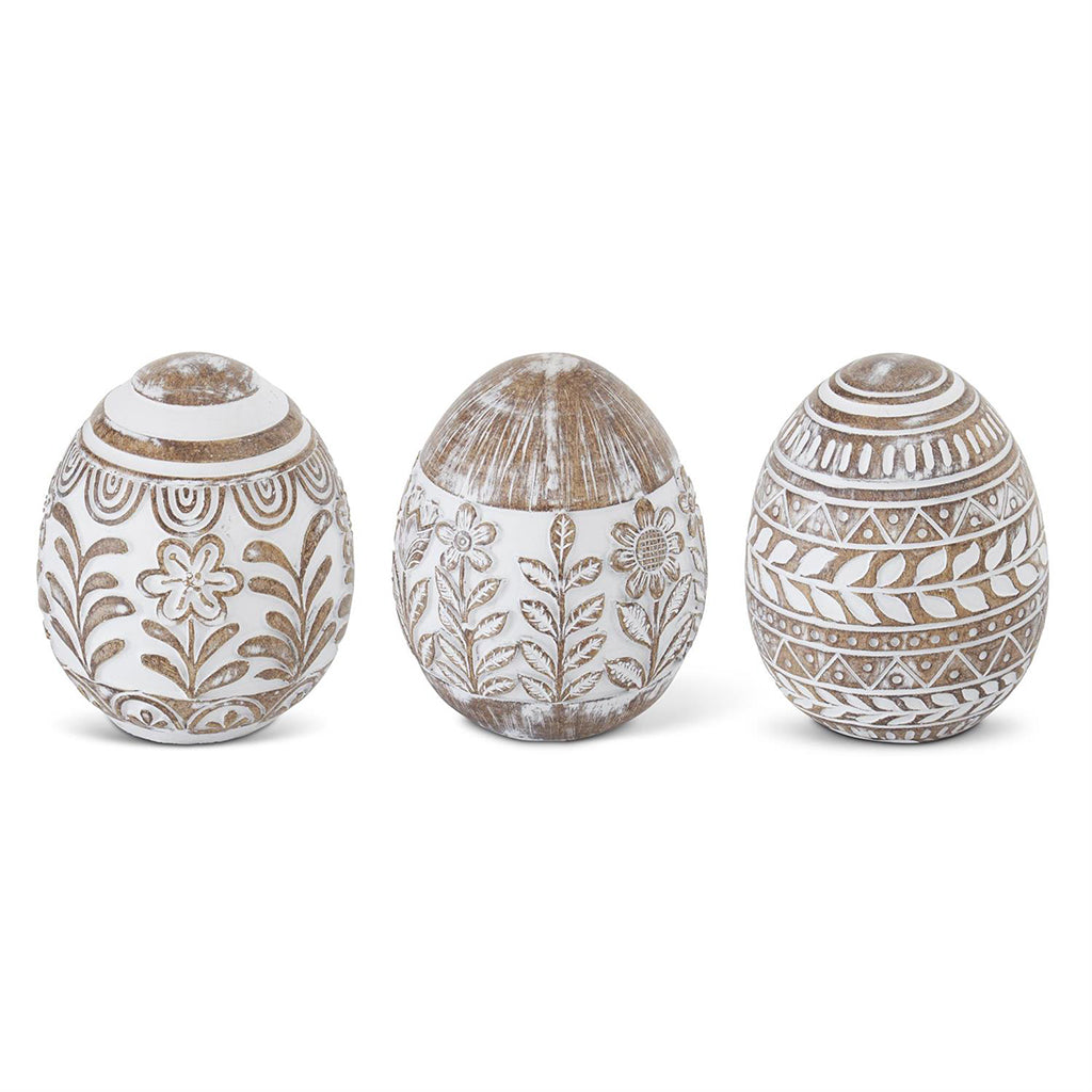 With stunning carved designs, these 3 assorted Easter eggs add timeless beauty and a rustic aesthetic to any space.