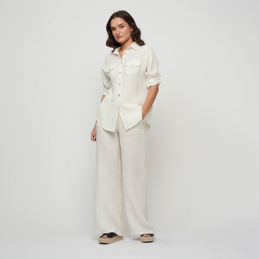 Double Pocket Linen Blouse Nude