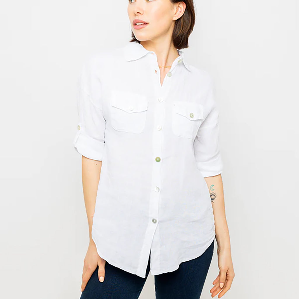 Double Pocket Linen Blouse White