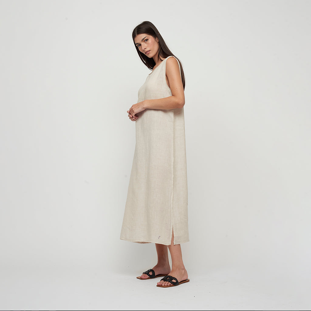 Maxi Linen Dress with Split Nude - Sheridan Nurseries Maxi Linen Dress with Split Nude - Sheridan Nurseries