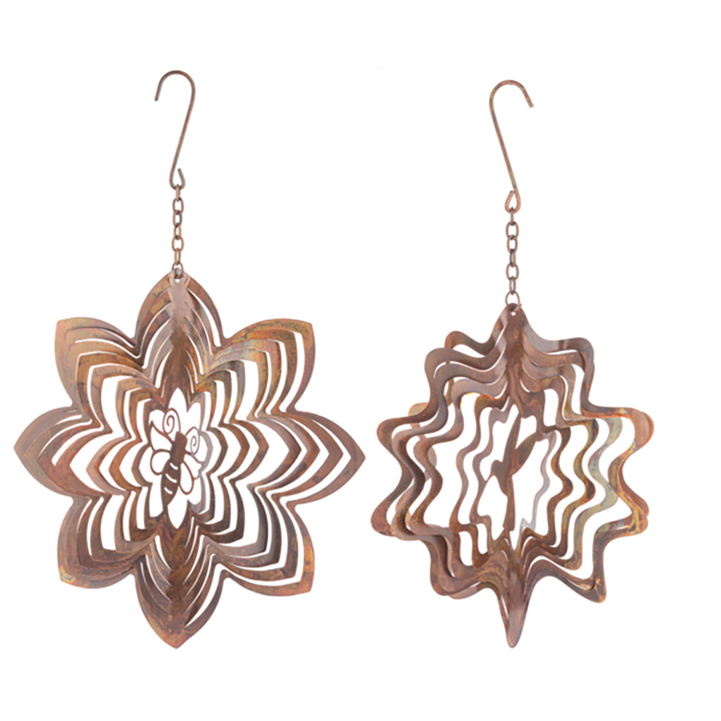 Channel your inner bird or bee with a detailed and colorful wind spinner that adds visual interest to your outdoor space. Made from copper these spinners measure 9.75" W x 16.5" H.