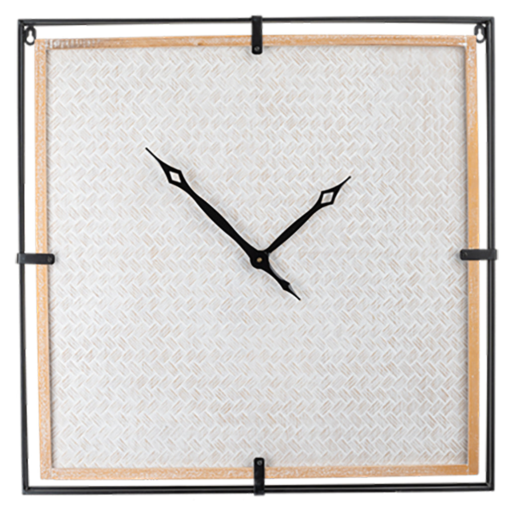 Upgrade your home décor with this stylish and durable wall clock. With a sleek metal frame and unique woven face, this clock is the perfect addition to any modern home. Measuring 26.25"W x 1.75"D x 26.25H, it' a statement piece that will stand the test of time.