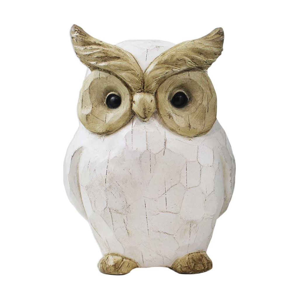 White Distressed Carved Owl