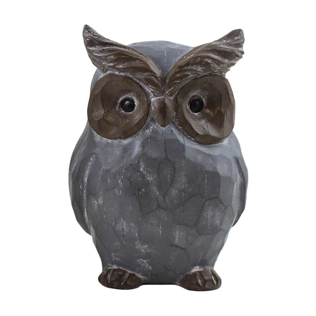 Grey Distressed Carved Owl