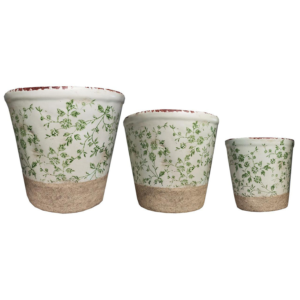 Bring the natural beauty of the outdoors into your home with our Green Floral Ceramic Pot, available in three sizes to fit your needs. With stunning details and a charming rustic design, this timeless piece will add a touch of elegance to any room.