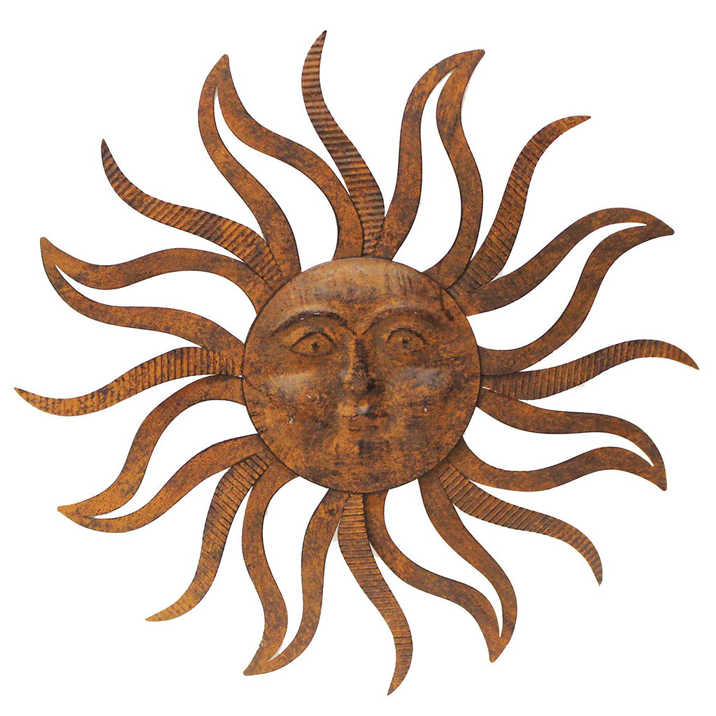 Bring some sunshine and positive vibes into your home with this beautifully crafted Metal Sun Face Wall Art. Measures 21x1x21&quot;.