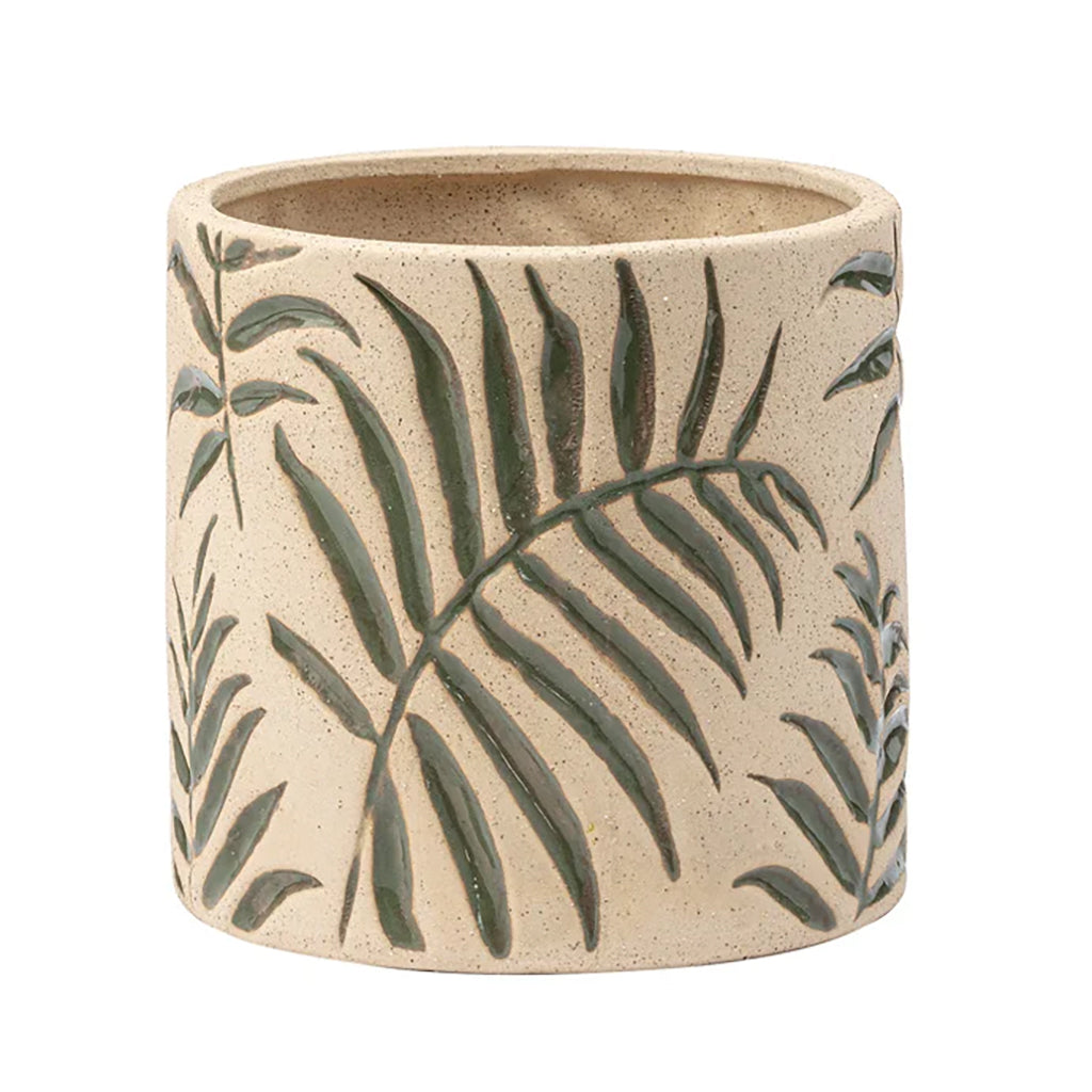 Add a touch of nature to your home décor with this whimsical etched fern planter. Measuring 4.75"L x 4.75"W x 4.75"H, it's the perfect size to display your favorite plants and bring a bit of greenery indoors.