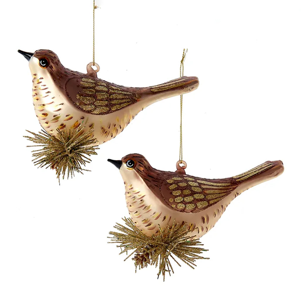 Glass Bird with Twigs Ornament