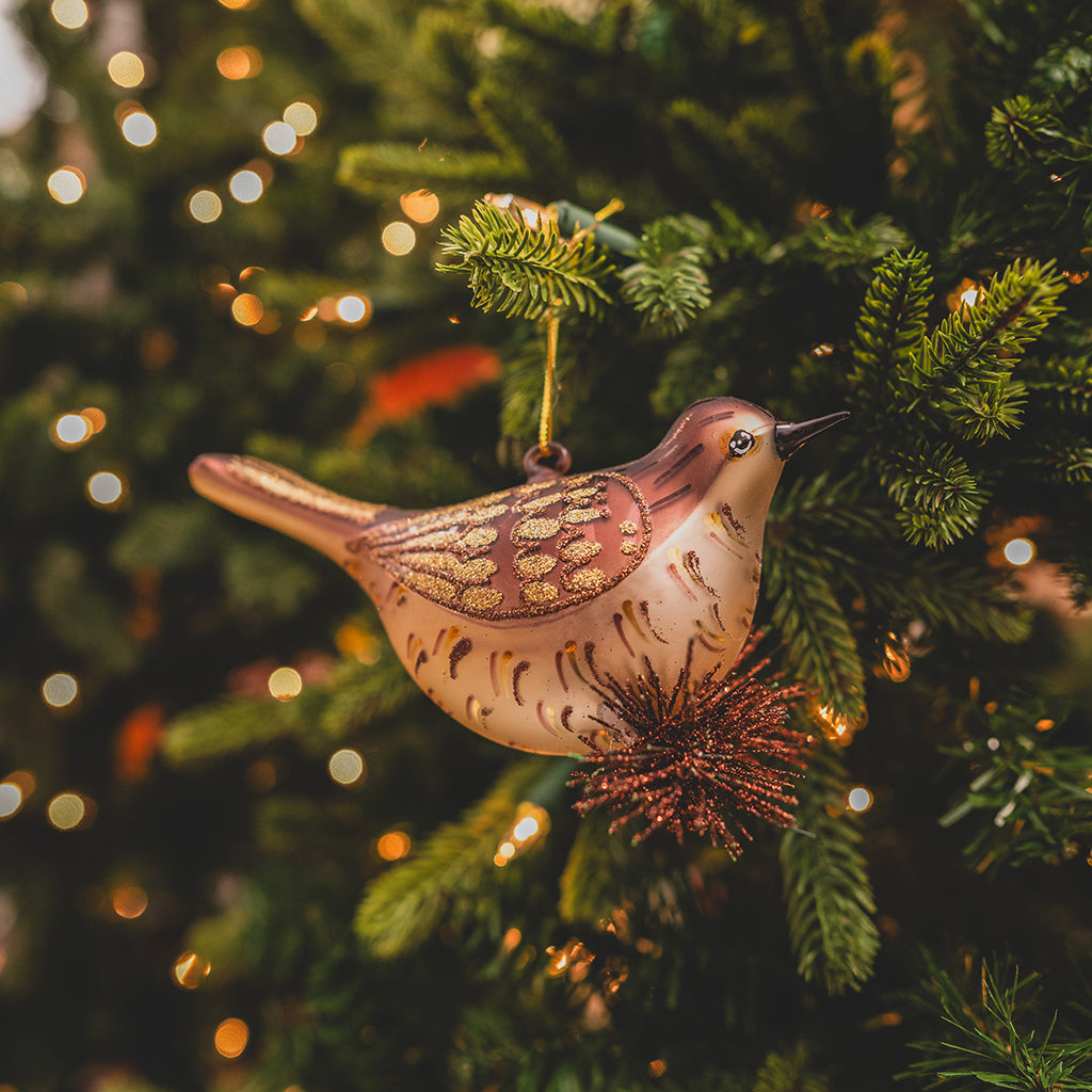 Glass Bird with Twigs Ornament