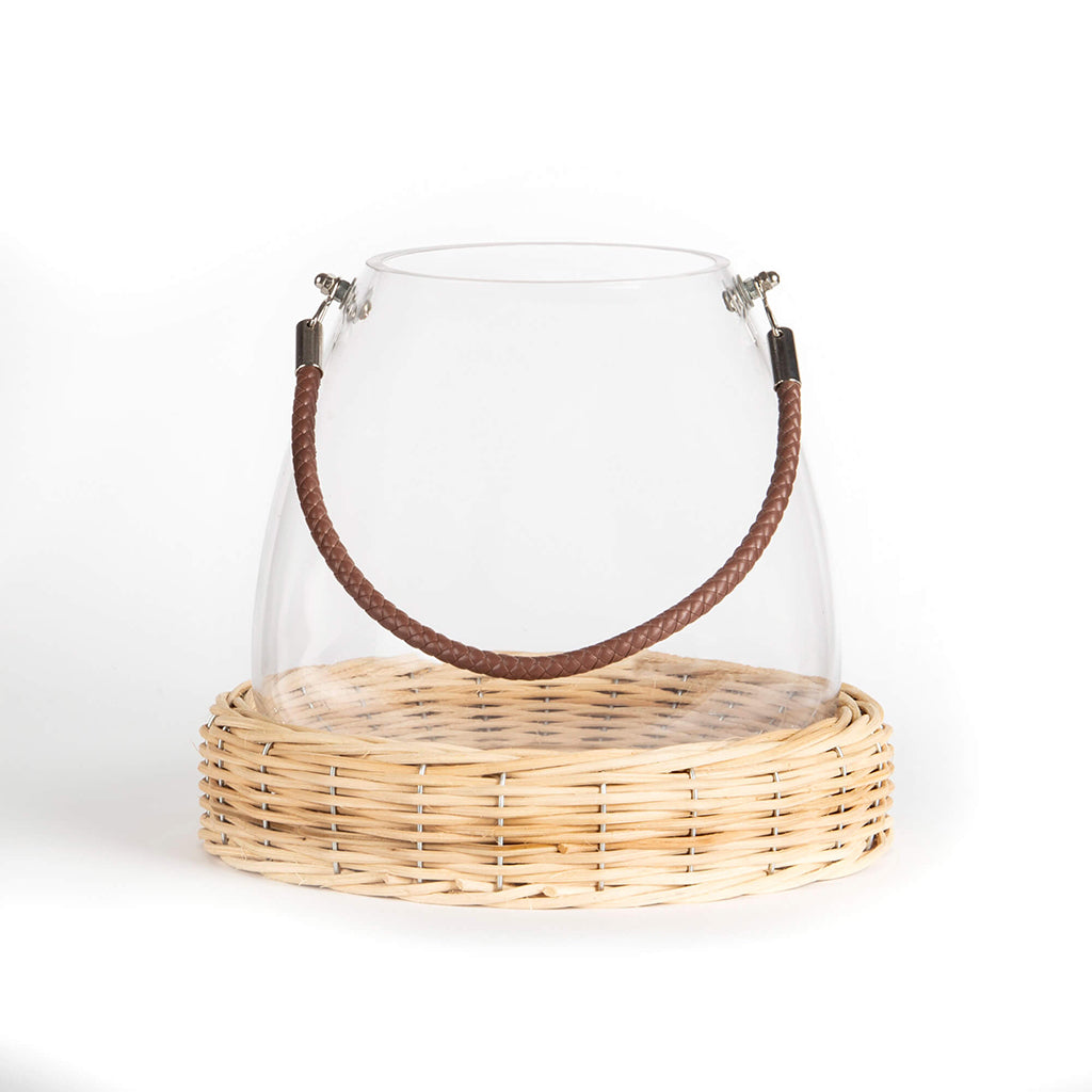 Glass Lantern On Willow Base W/Handle 9.75In