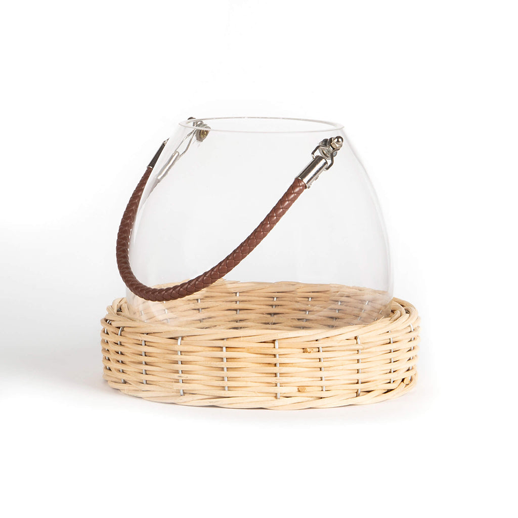 Glass Lantern On Willow Base W/Handle 7.5In