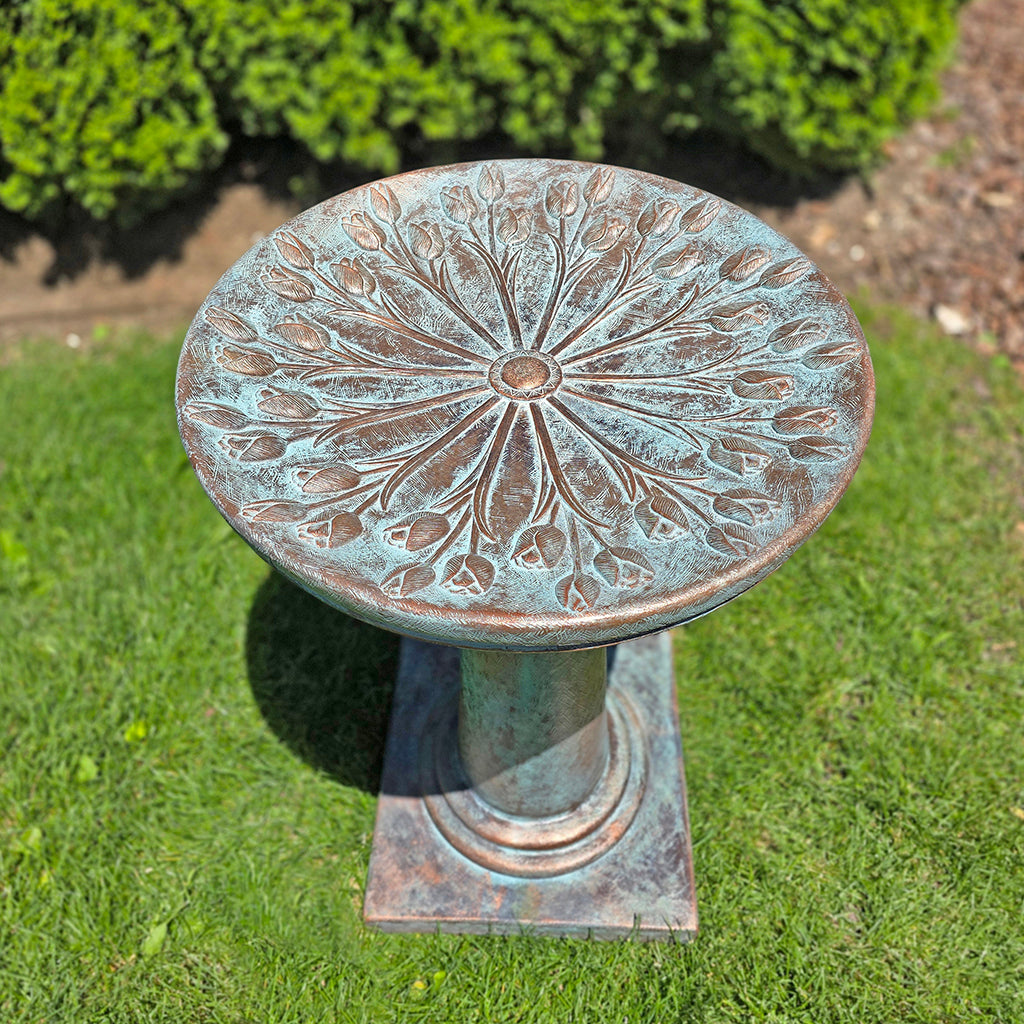 2 Piece Concrete Birdbath - Tulip Bouquet