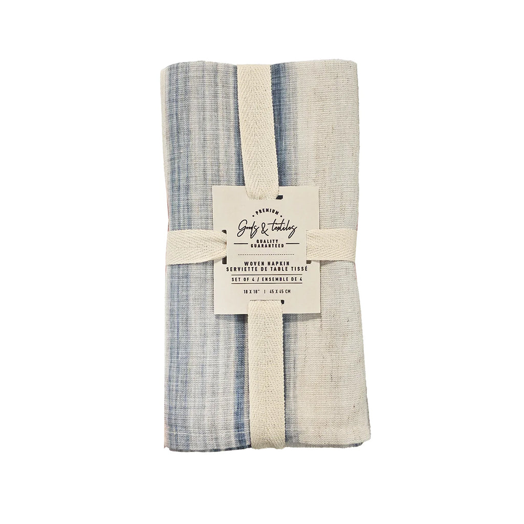 Brushed Stripe Linen Blended Napkin Set Of 4 Blue