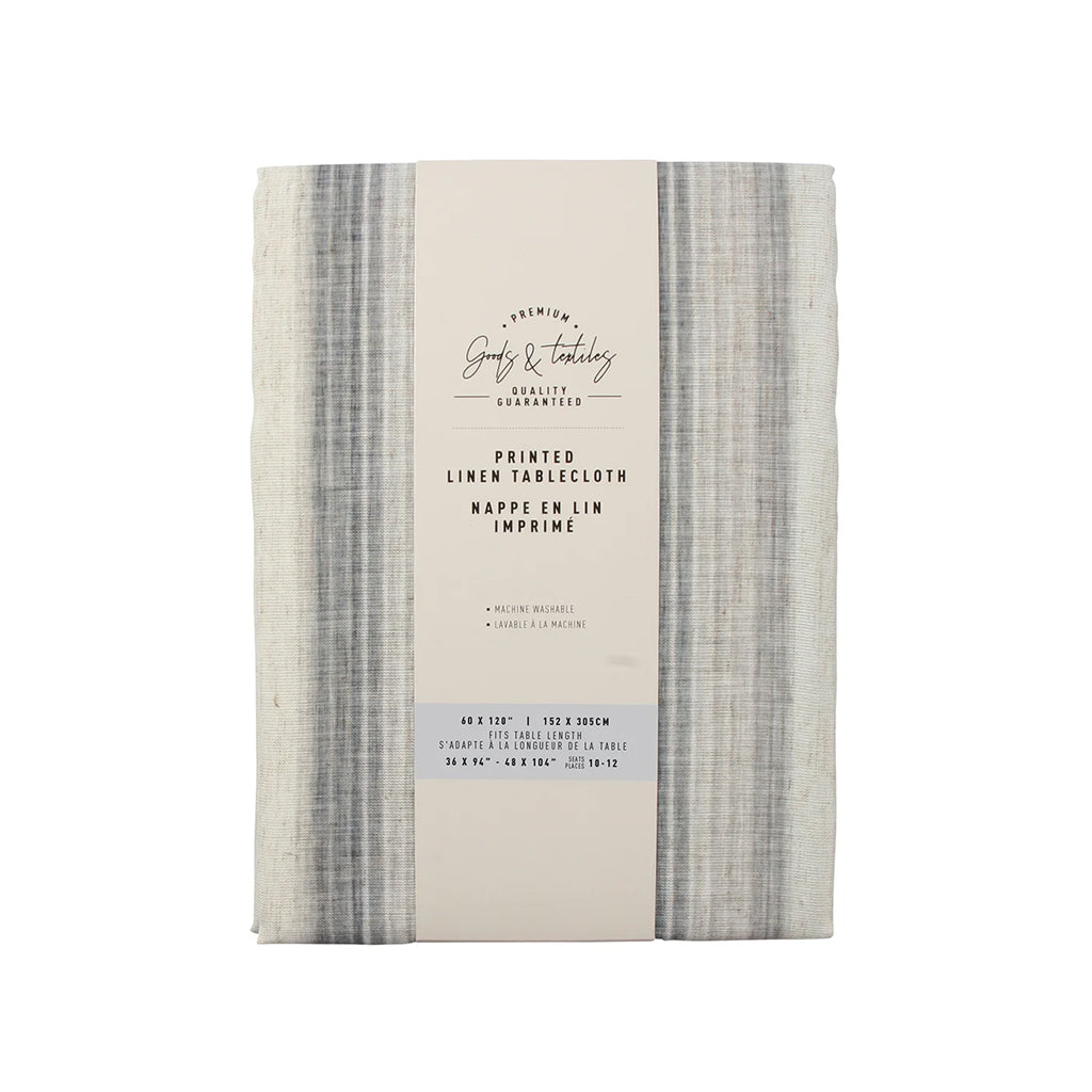 Brushed Stripe Linen Blended Tablecloth 60 X 120In Grey