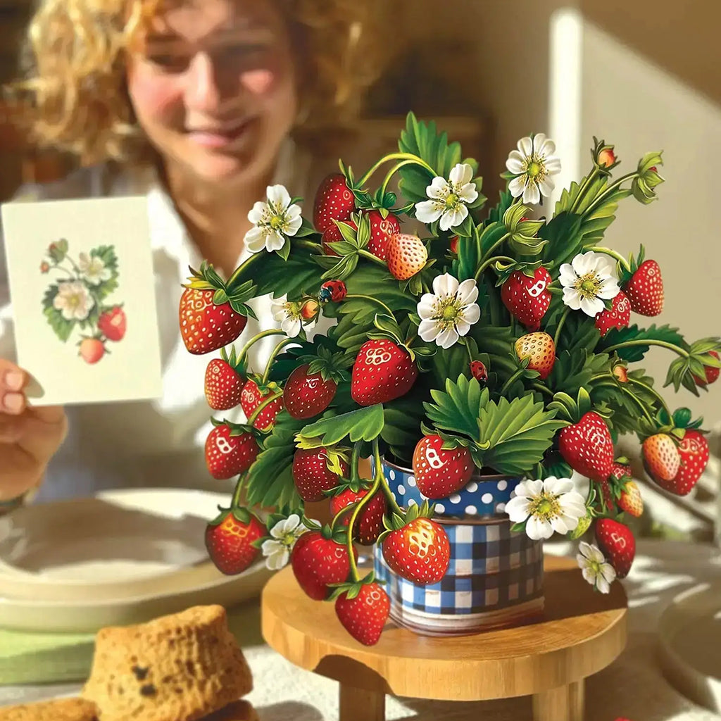 Strawberry Blossoms Paper Bouquet and Card