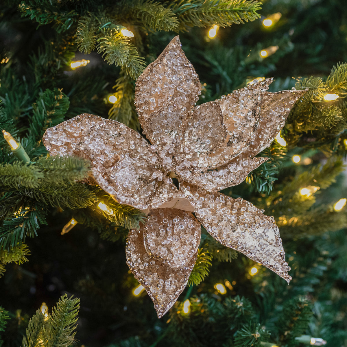 Glitter Poinsettia Stem Gold 21"