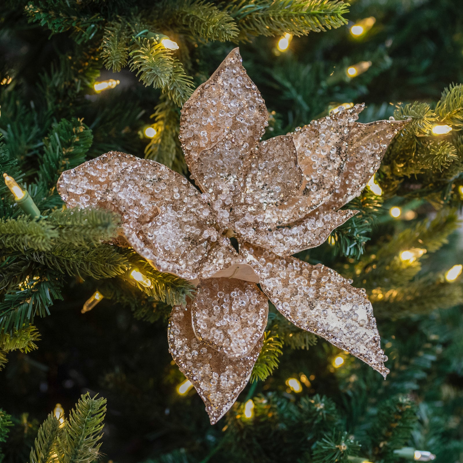 Glitter Poinsettia Stem Gold 21"