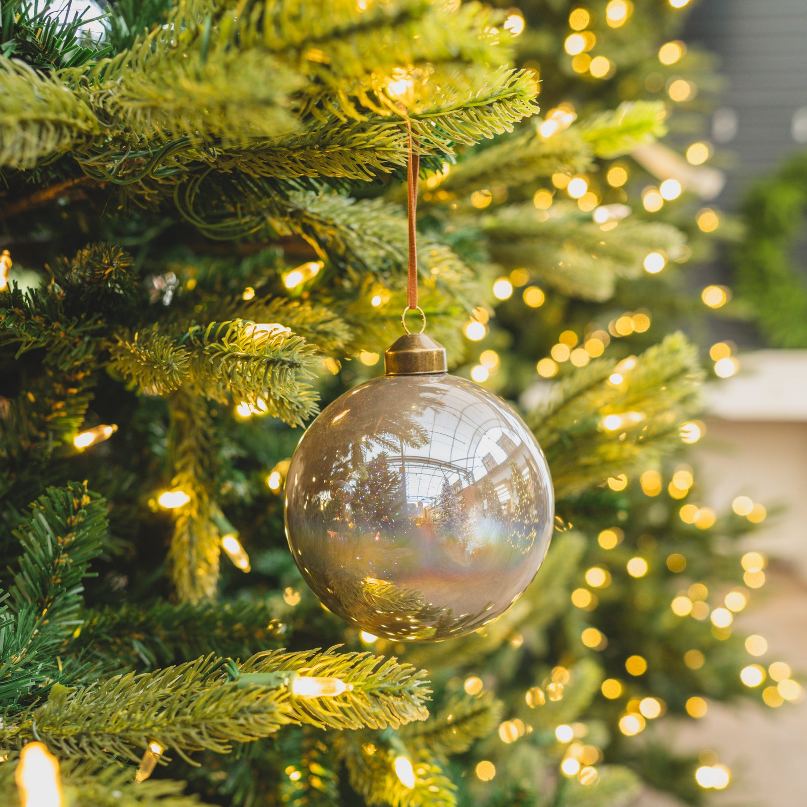 Glass Ball Ornament Pewter 4"