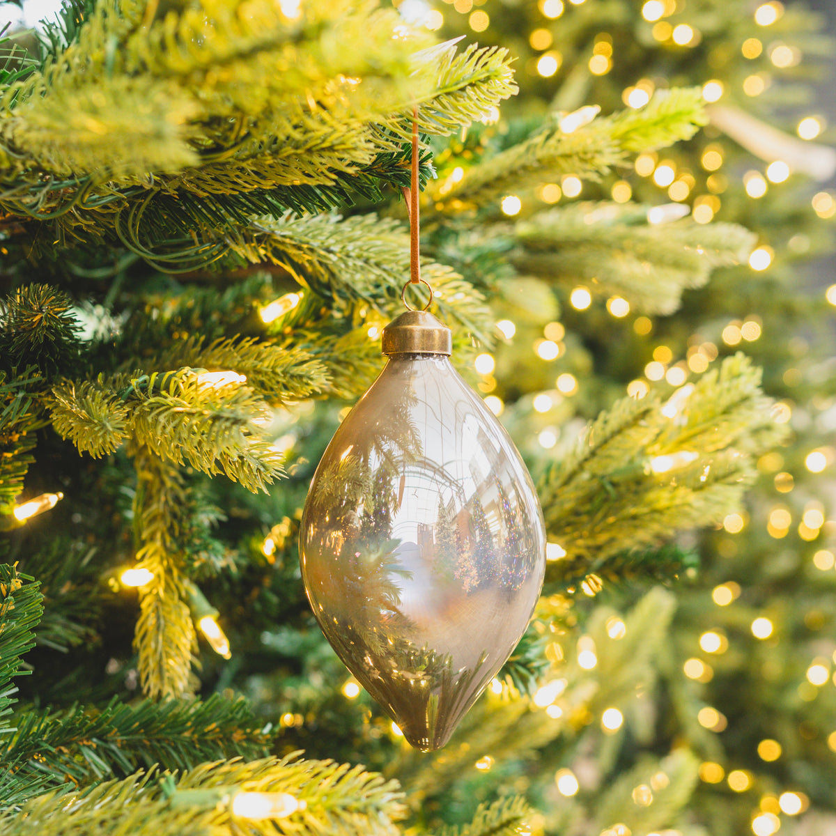 Glass Teardrop Ornament Pewter 6"