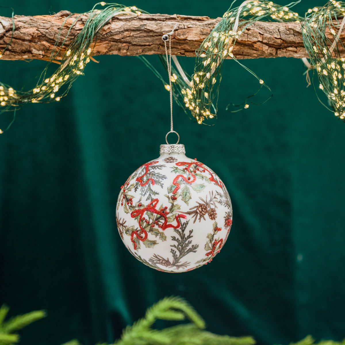Glass Holly Ornament