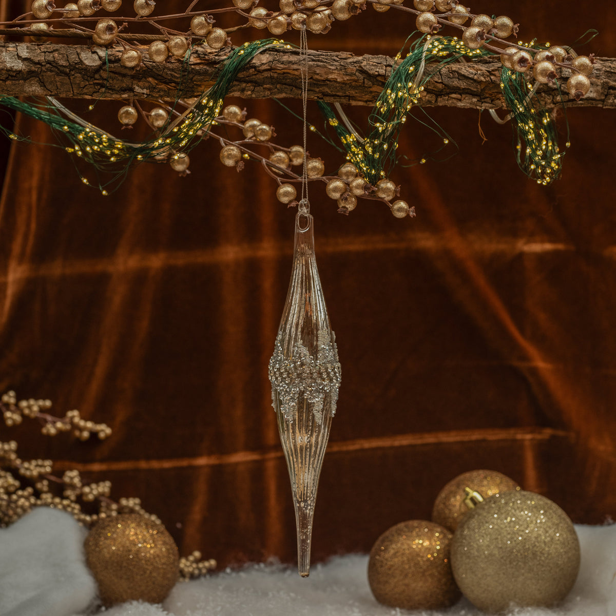 Encrusted Glass Drop Ornament Silver 10.5"