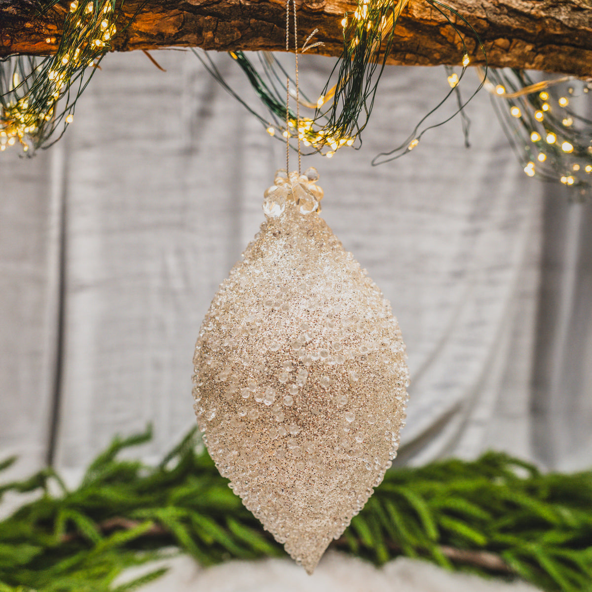 Encrusted Glass Finial Ornament White 7"