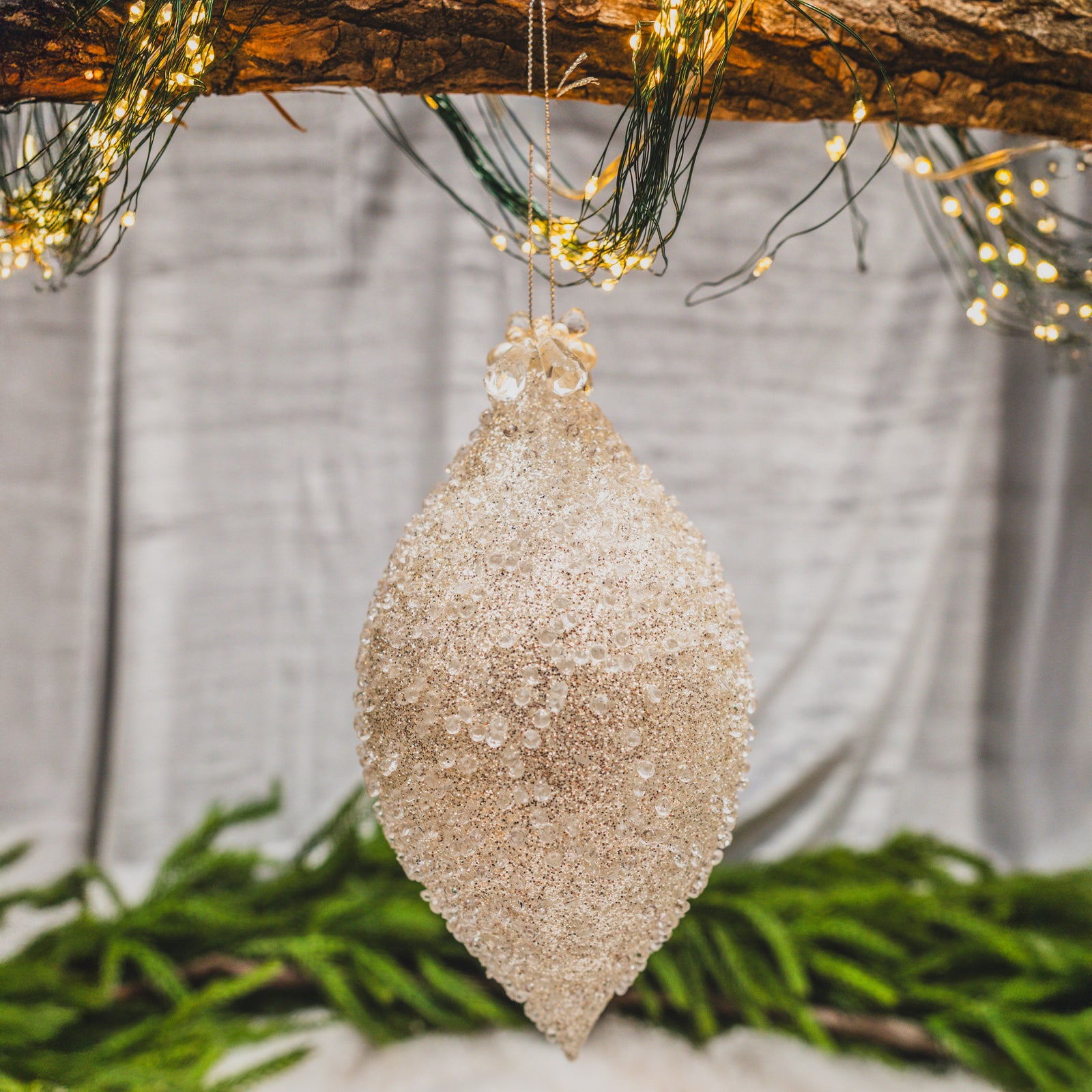 Encrusted Glass Finial Ornament White 7"