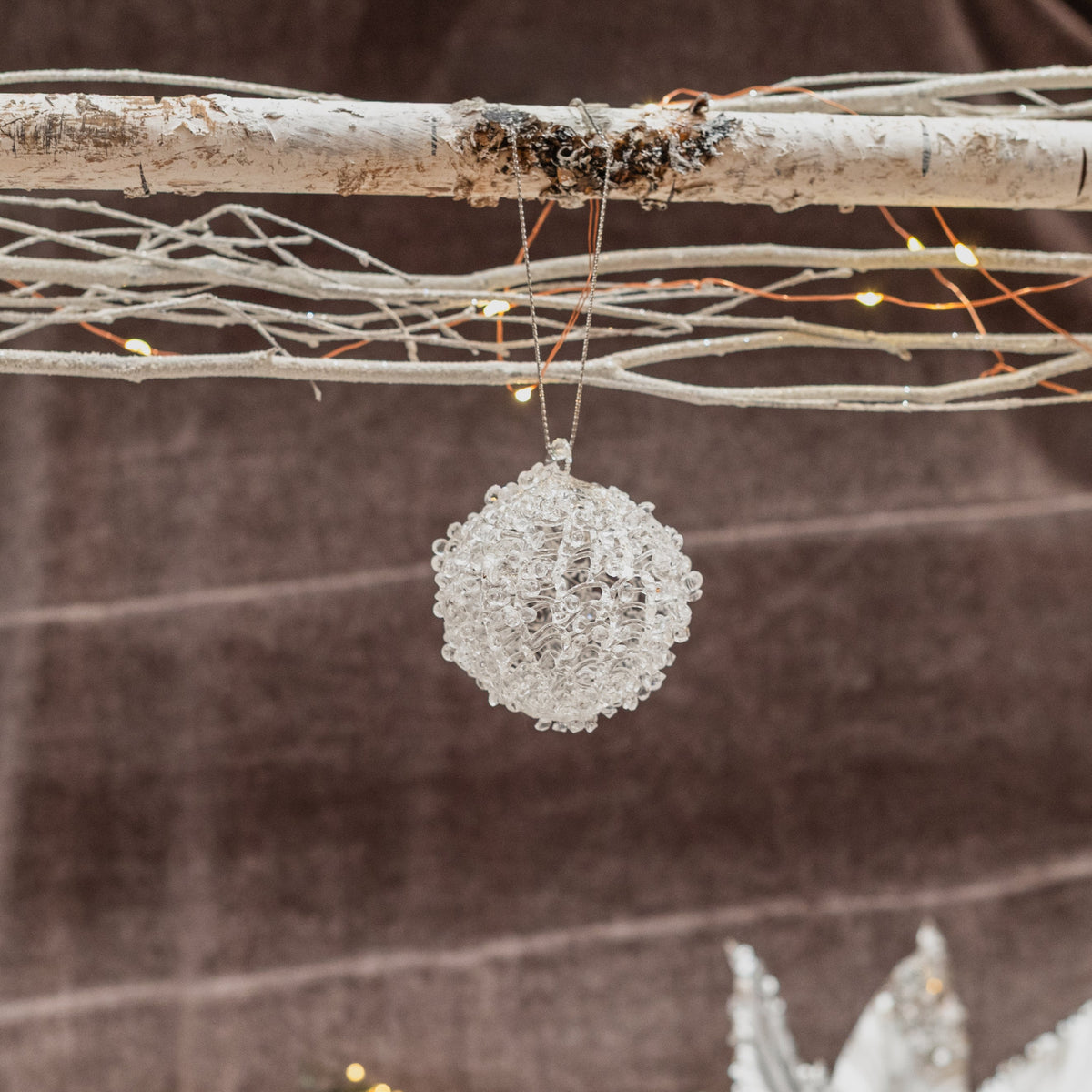 Encrsuted Glass Ball Ornament White 3