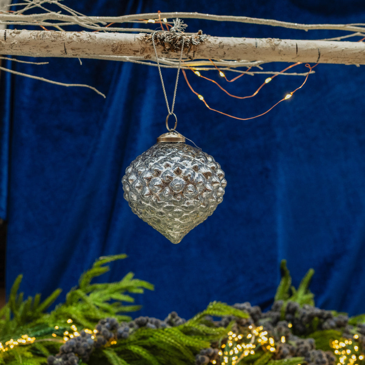 Mercury Glass Diamond Ornament Silver 4.25"