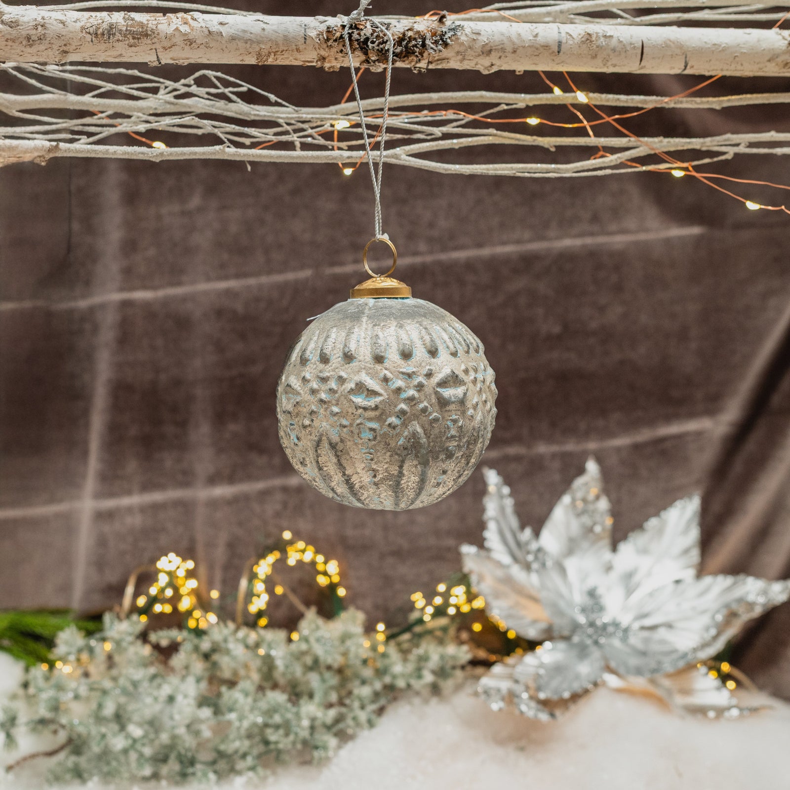 Glass Ball Ornament Pewter 5"