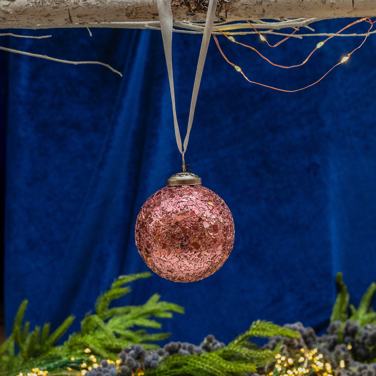 Glitter Glass Ball Ornament Plum