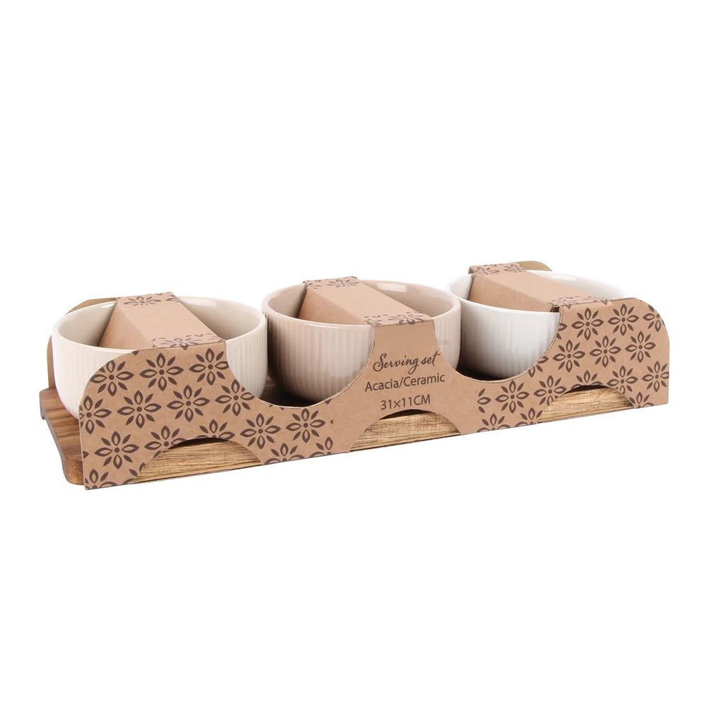 Tapas Living 3pc  Acacia Ceramic Serving Set
