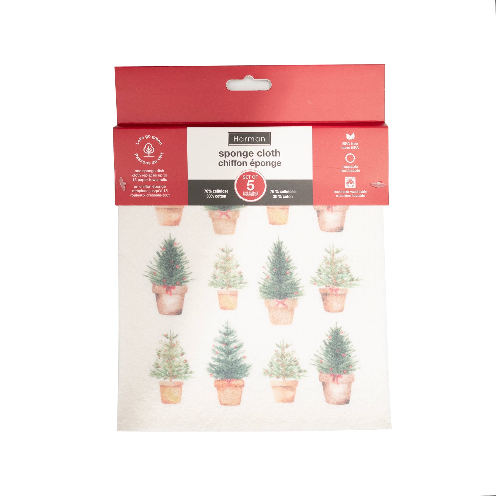 Holiday Trees In Pots Sponge Cloth 5 Pack