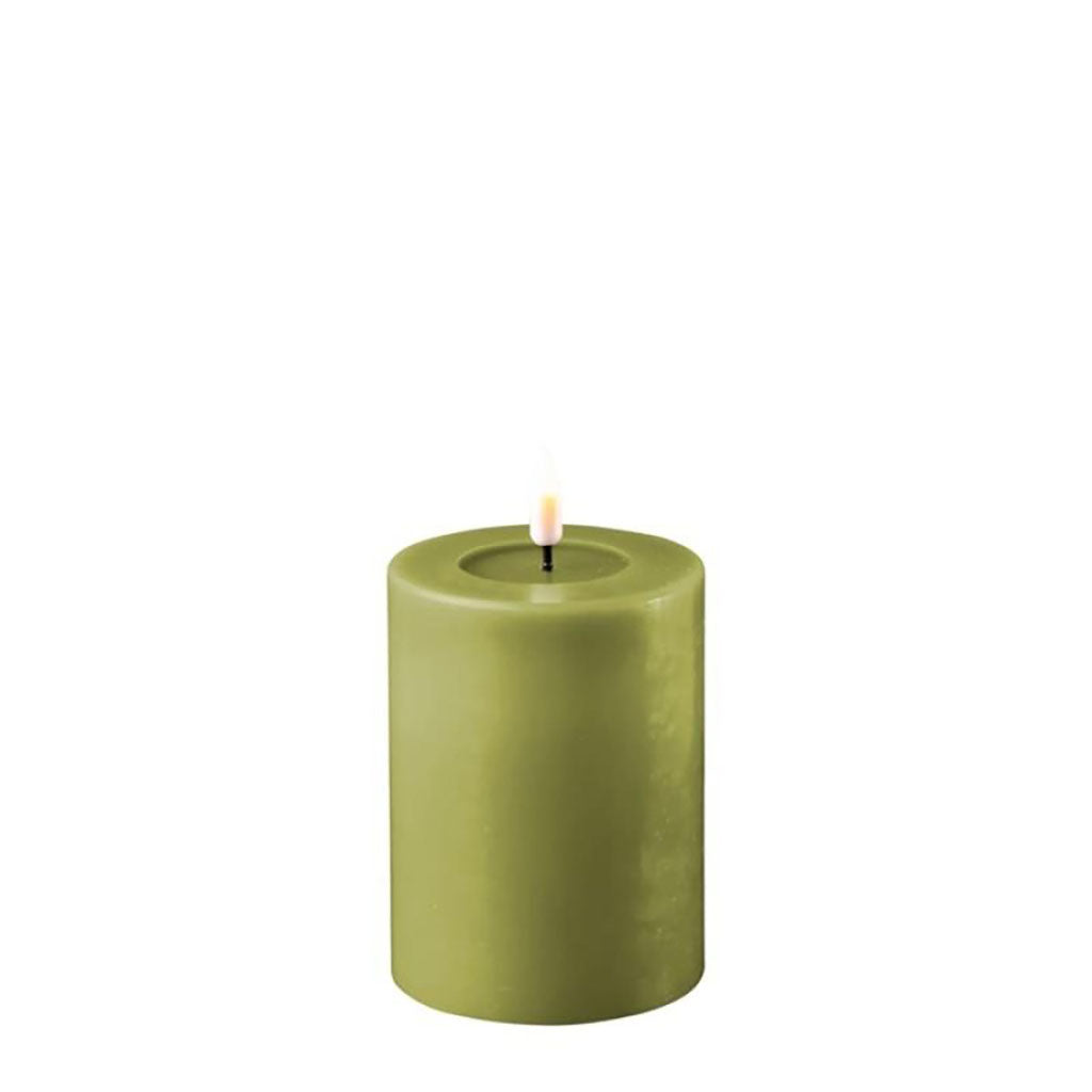 Outdoor Real Flame LED Candle 3x4in Olive Green