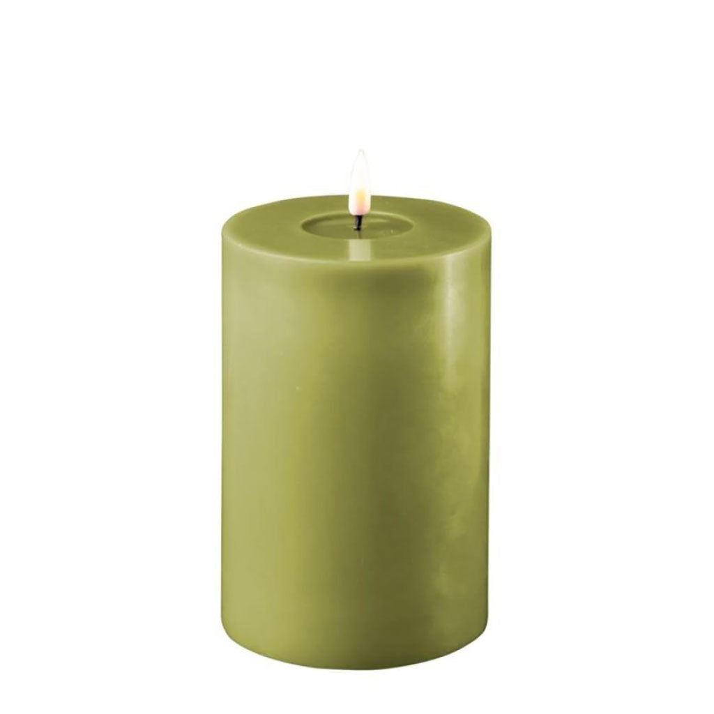 Outdoor Real Flame LED Candle 3x6in Olive Green