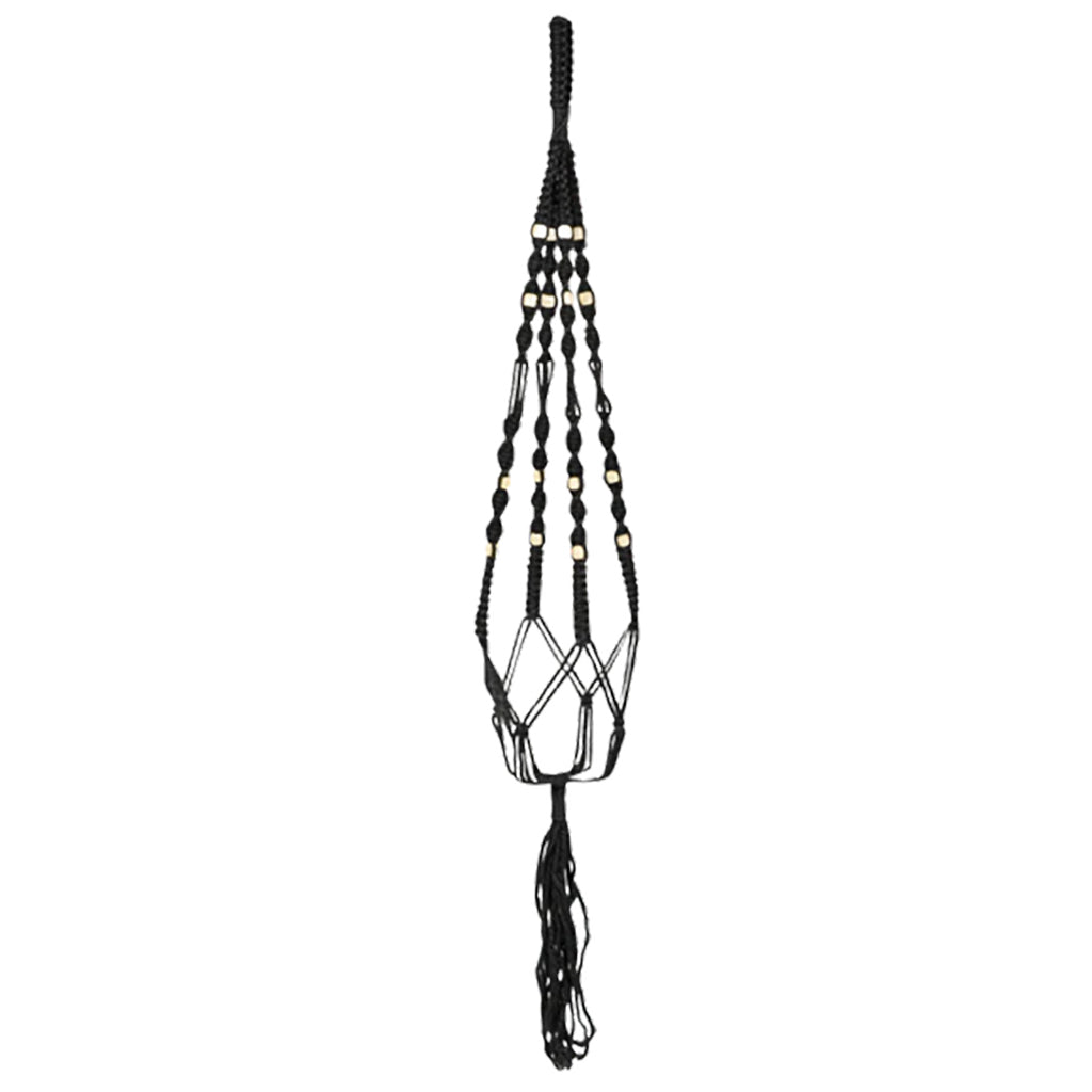 black macrame hanging planter Black Macrame Pot Hanger with Beads