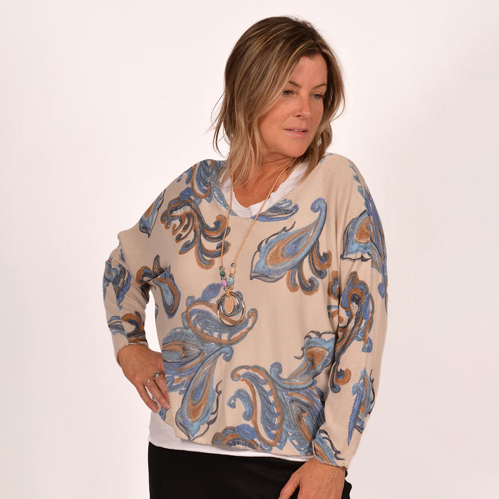 Beige Paisley Print 2pc Top