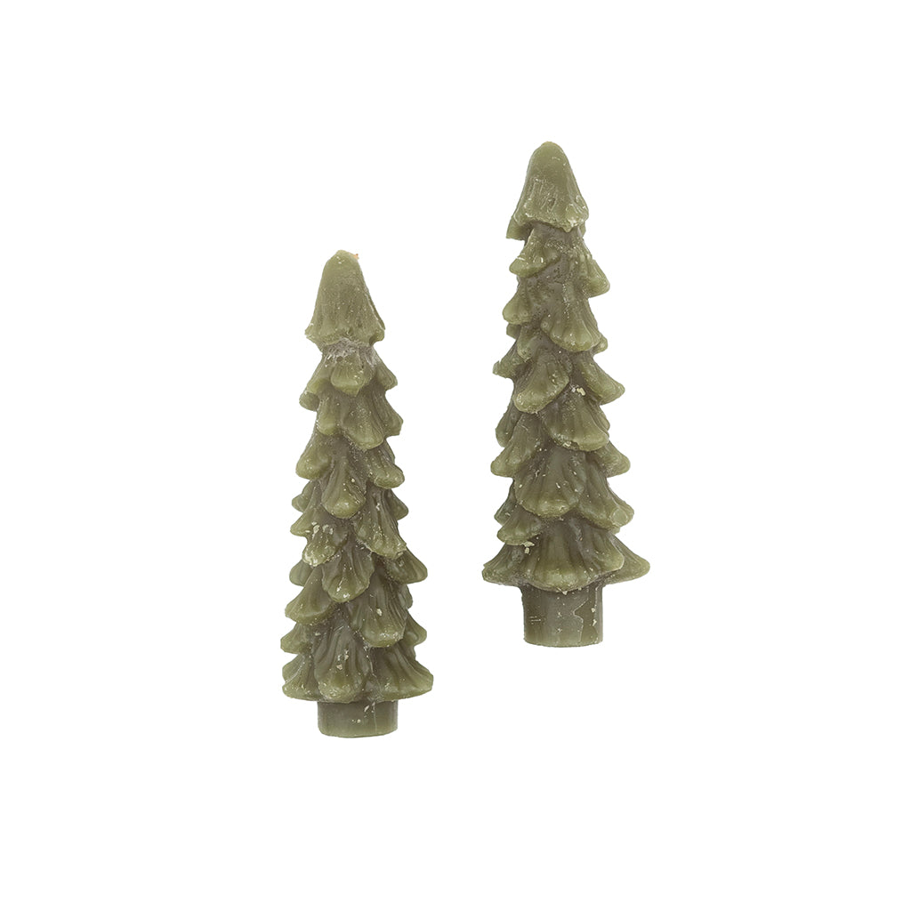 Tree Shaped Taper Candles Set of 2 Evergreen