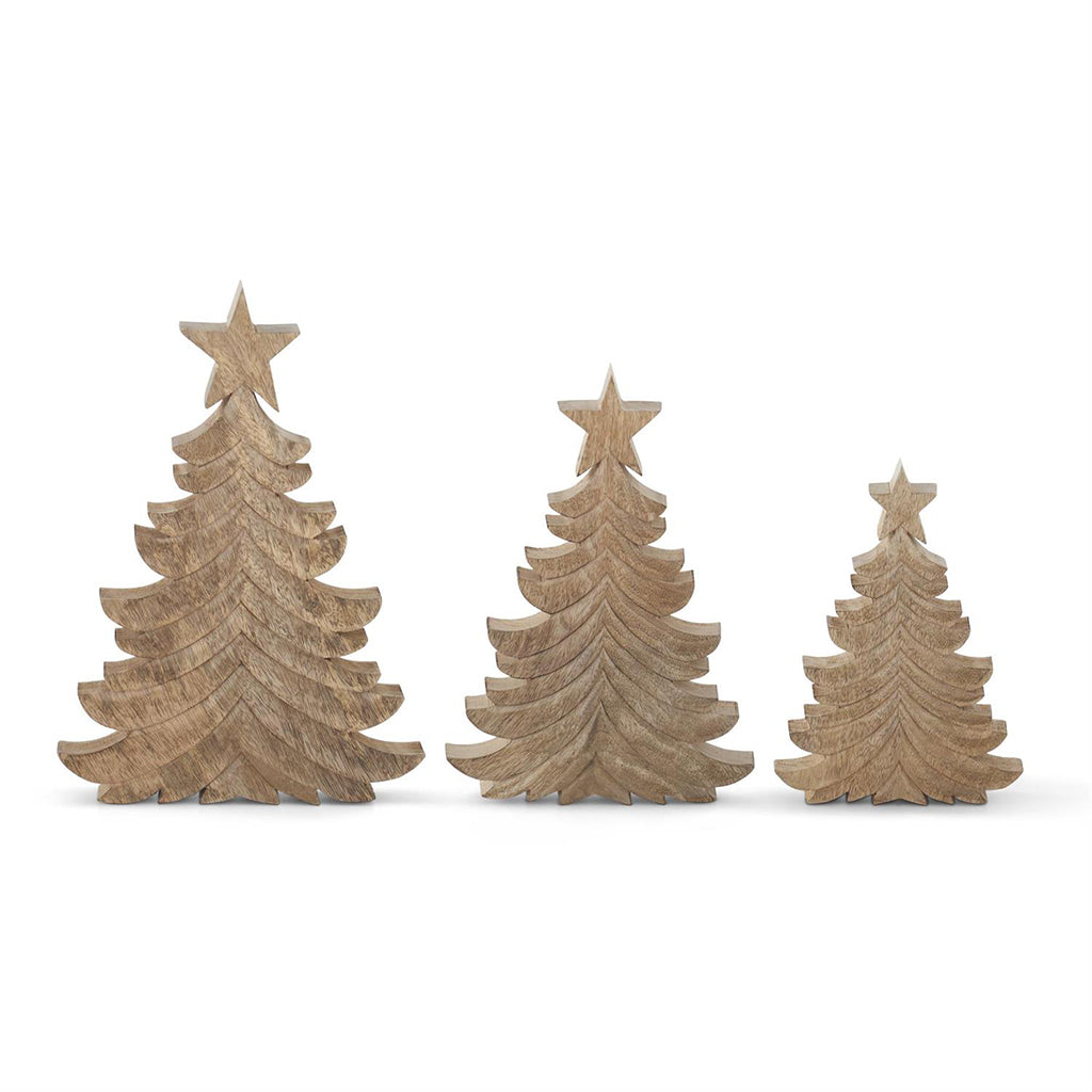 Mango Wood Wispy Carved Christmas Trees 12In