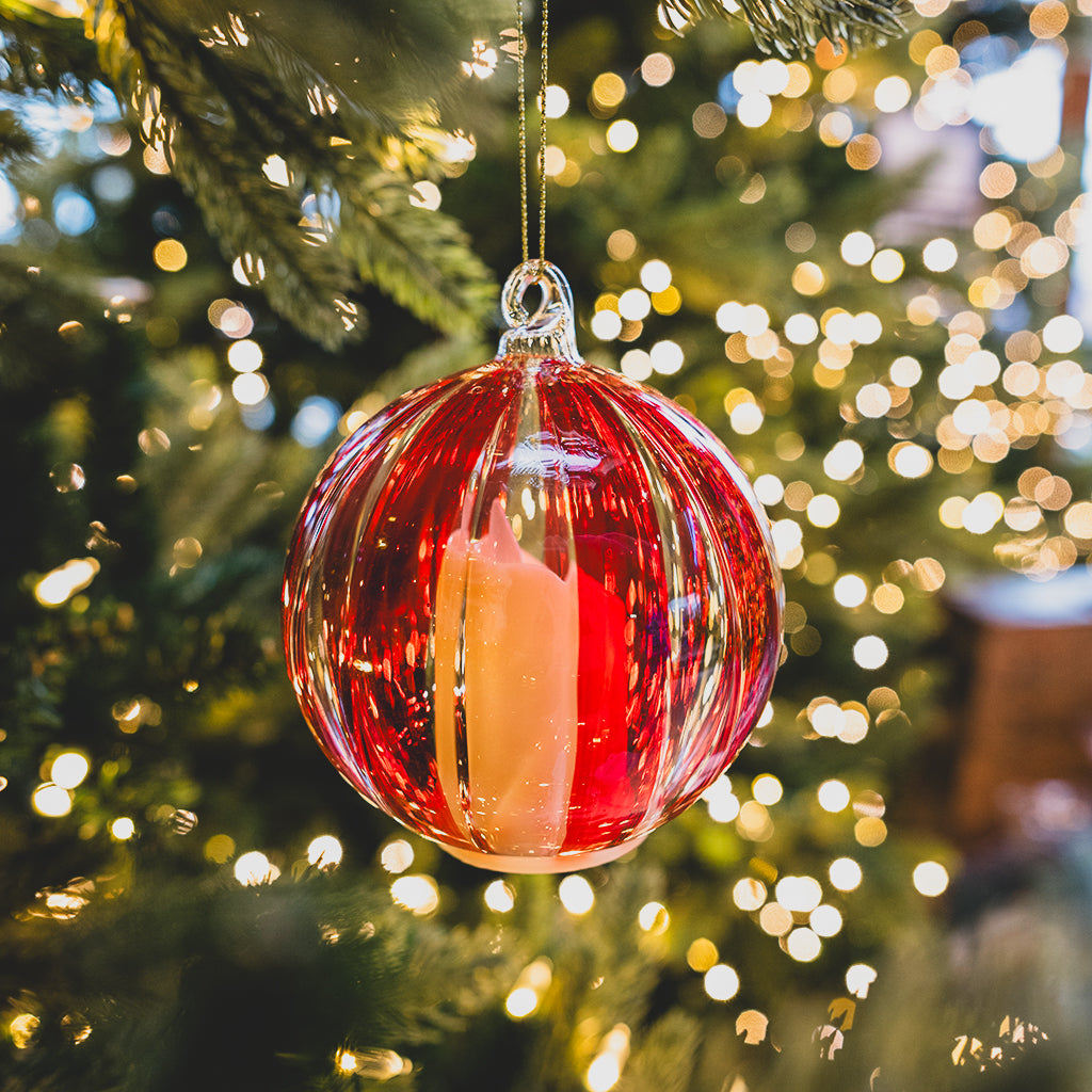 Hand Painted Red Stripe LED Glass Ornament