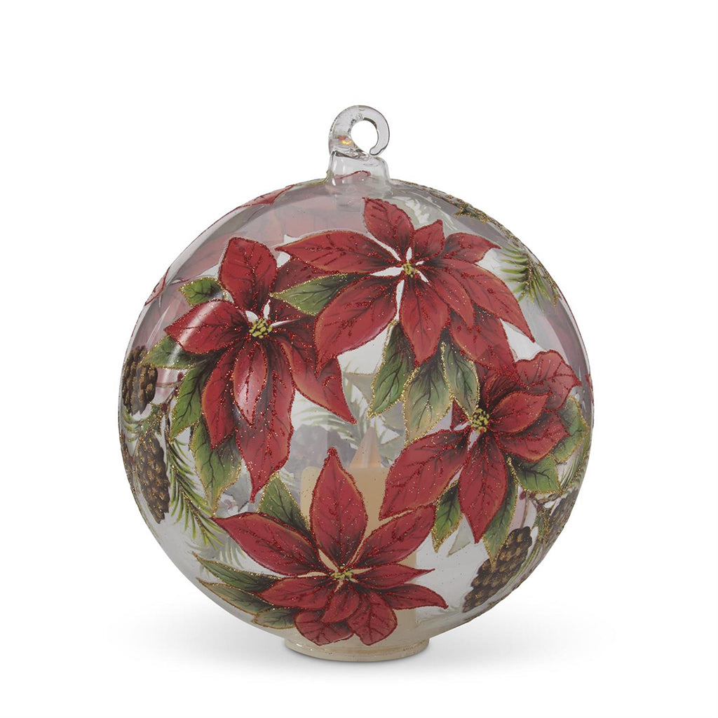 Glass Poinsettia LED Ornament